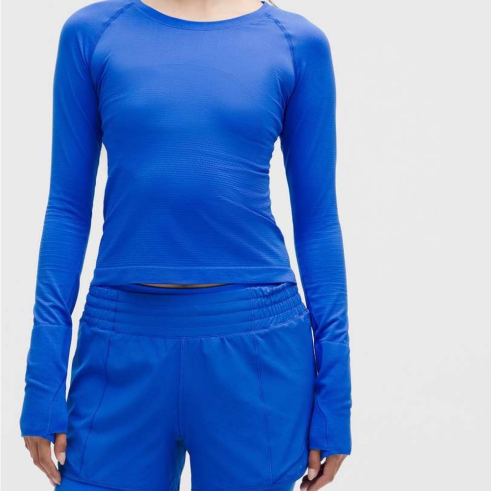 NWT Lululemon cerulean blue LS swiftly waist length